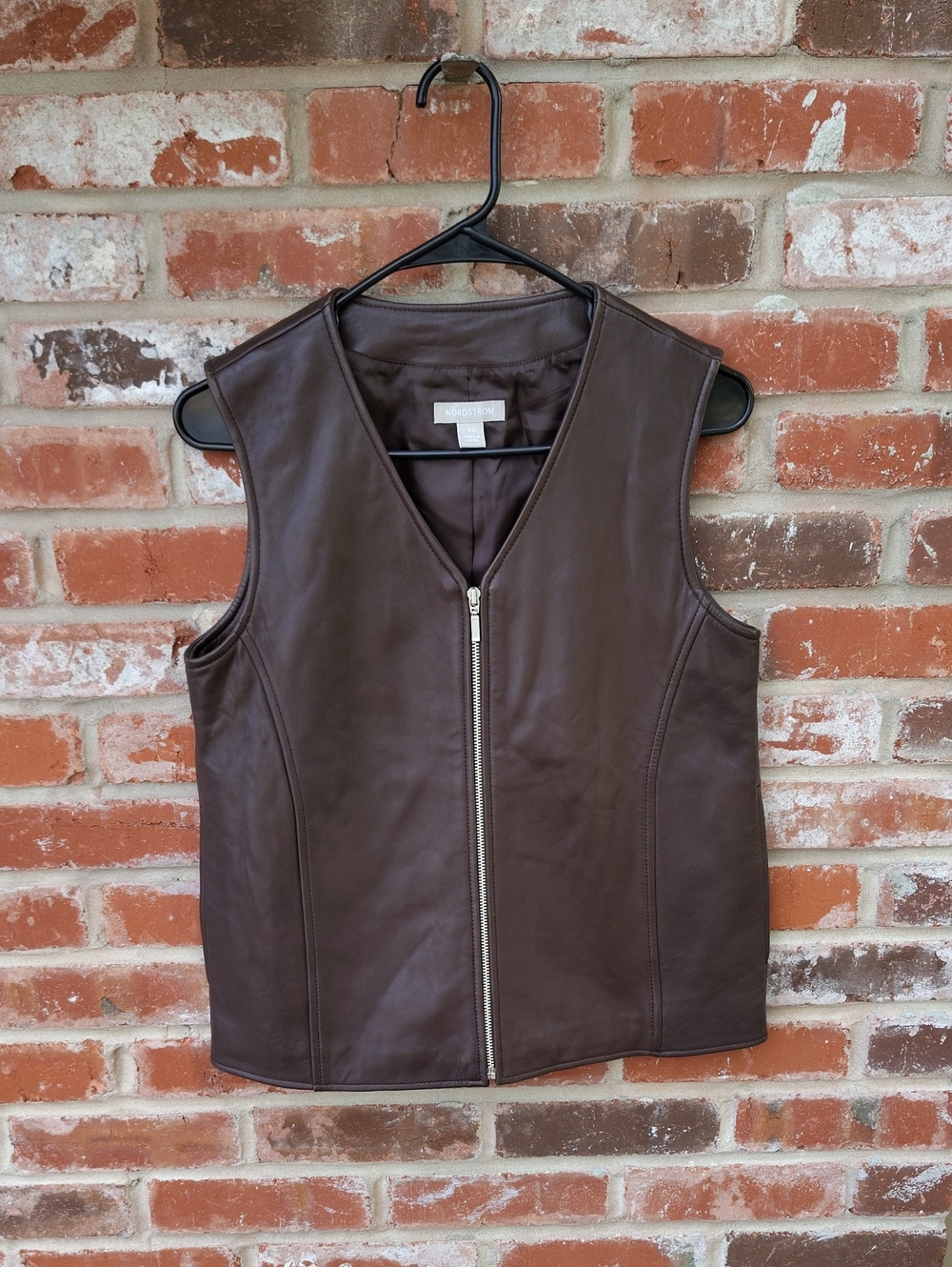 Nordstrom Lambskin Soft Leather Full Zip Vest Jacket Size XS Brown Grunge Biker - Picture 4 of 13
